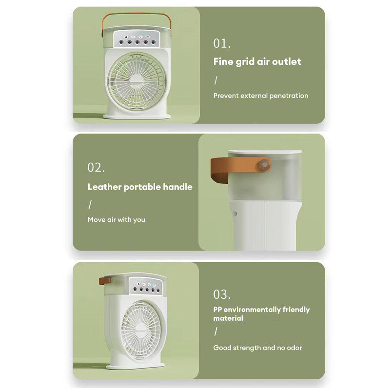 USB Portable 3‑in‑1 Air Cooler Fan – Mist Sprayer, 7‑Color LED Night Light & 600 ml Tank