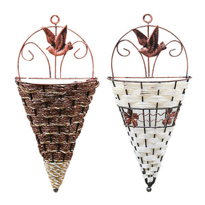 Straw‑Rattan Artificial Flower Basket – Rustic Floral Decor with Handle