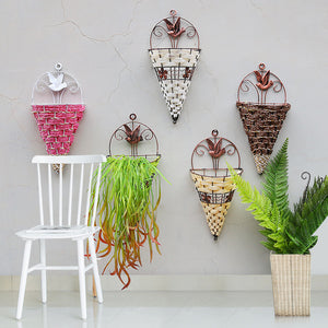 Straw‑Rattan Artificial Flower Basket – Rustic Floral Decor with Handle
