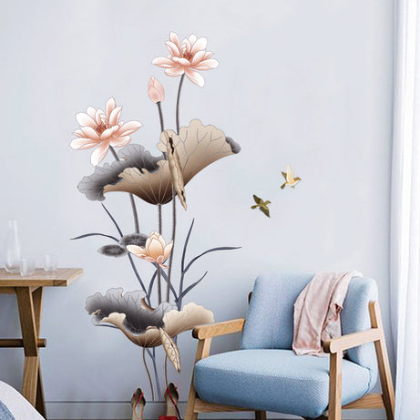 Chinese-Style Lotus Flower Wall Stickers – Self‑Adhesive Lotus Wallpaper Decals