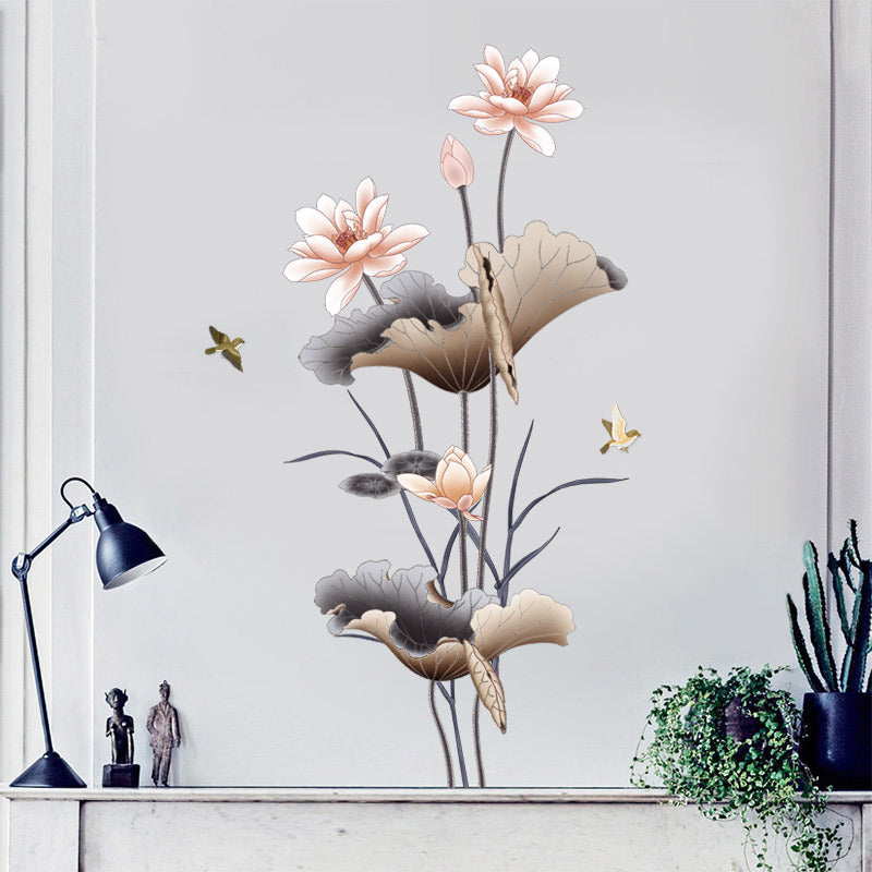 Chinese-Style Lotus Flower Wall Stickers – Self‑Adhesive Lotus Wallpaper Decals