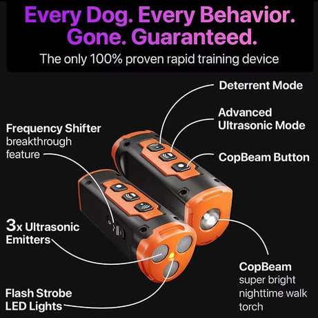 Ultrasonic Dog Bark Deterrent Device – Rechargeable 50 ft Range with 3x Emitters