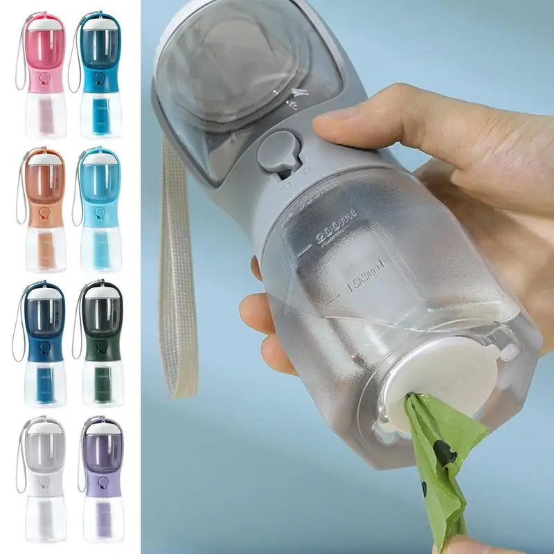 3‑in‑1 Portable Pet Water, Food & Waste Bag Cup – Compact Travel Bottle for Dogs & Cats