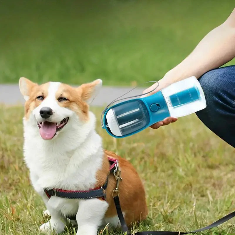 3‑in‑1 Portable Pet Water, Food & Waste Bag Cup – Compact Travel Bottle for Dogs & Cats