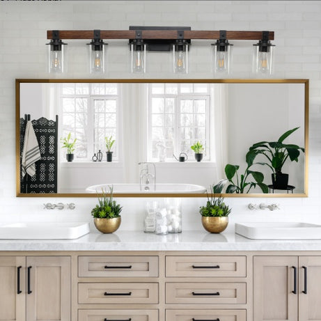 42″ Rustic 6-Light Vanity Light – Farmhouse Industrial Wall Sconce