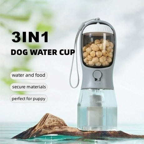 3‑in‑1 Portable Pet Water, Food & Waste Bag Cup – Compact Travel Bottle for Dogs & Cats