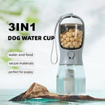 3‑in‑1 Portable Pet Water, Food & Waste Bag Cup – Compact Travel Bottle for Dogs & Cats